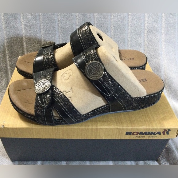 Romika Fidschi 22 Black Gold Women's Sandals EU 37 US 6 to 6.5 - Picture 6 of 13